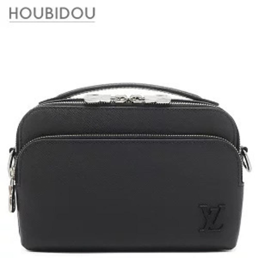 Louis Vuitton Avenue Messenger Shoulder Bag Taiga Leather Black